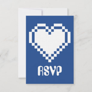 Nossos corações de 8 bits no cartão RSVP azul