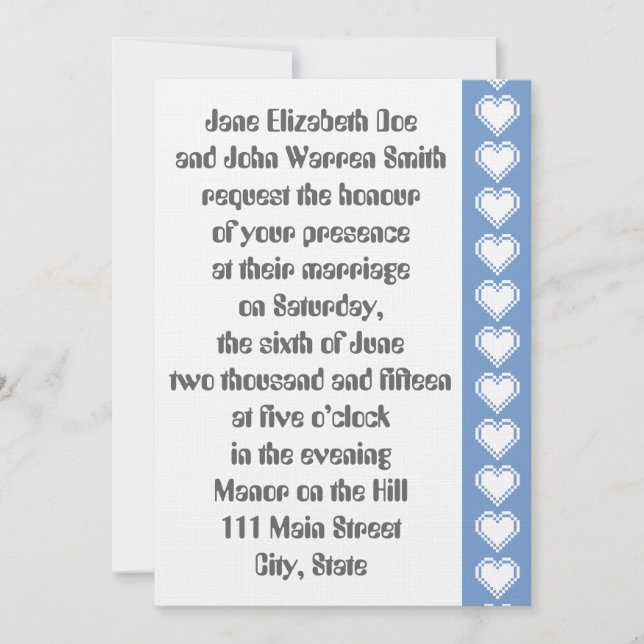 Nossos Corações de 8 Bits no Convite de Casamento  (Frente)