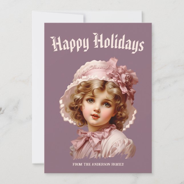 Nostalgia no Cartão de Férias Rosa (Frente)