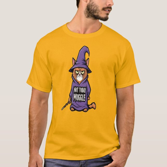 Not Today Muggle Cat T-Shirt - Funny Wizard Cat   (Frente)