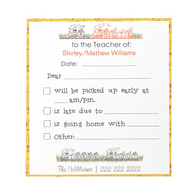 Nota ao Bloco de Notas do Professor (Frente)