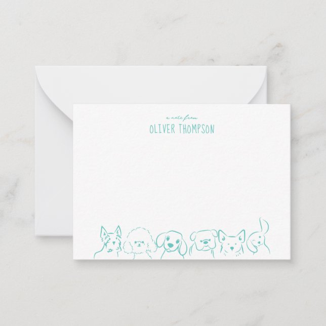 Nota Azul de Esboço de Cachorro Fofo Cartão de Not (Frente)