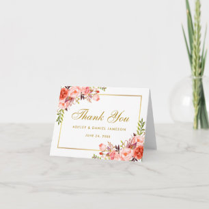 Nota de Agradecimento Coral Floral Dourado Casamen