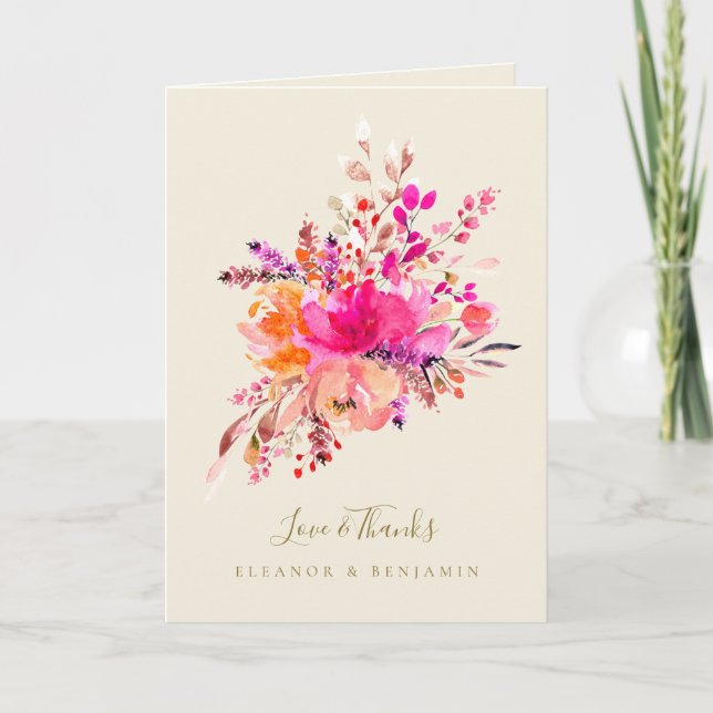 Nota de agradecimento de casamento com foto floral (Frente)