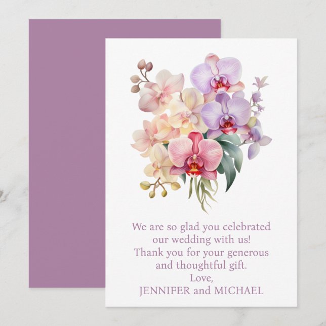 Nota de Agradecimento de Casamento de Orquídeas Ar (Frente/Verso)