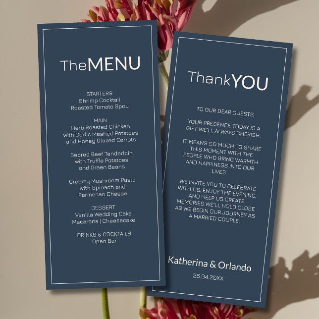 Nota de agradecimento de menu de casamento azul ma (Criador carregado)