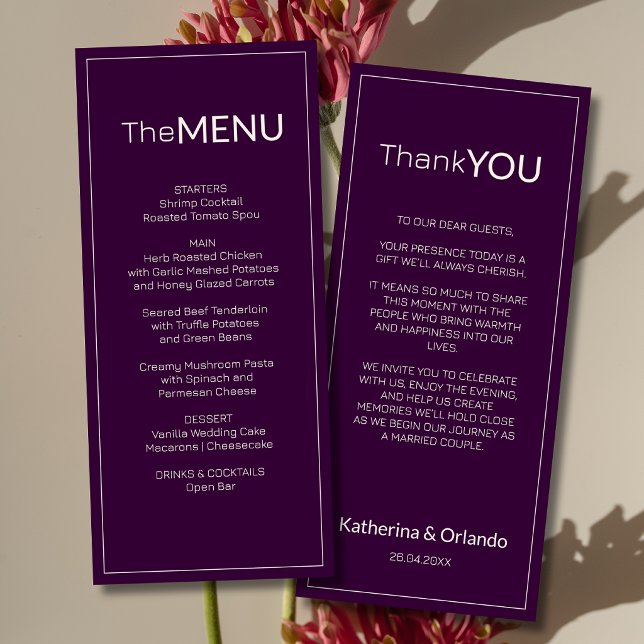 Nota de agradecimento de menu de casamento Deep Pl (Criador carregado)