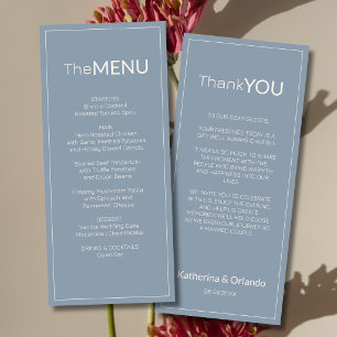 Nota de Agradecimento de Menu de Casamento em Azul