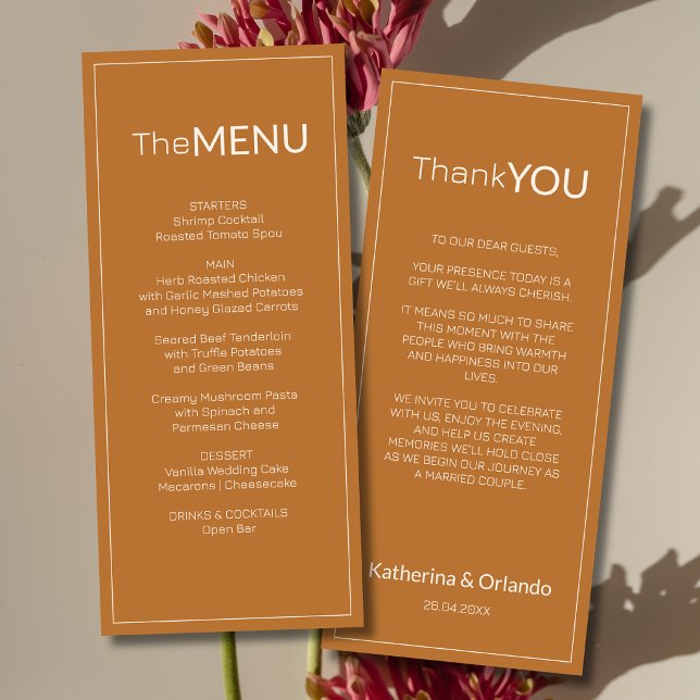 Nota de Agradecimento de Menu de Casamento em Cobr (Criador carregado)
