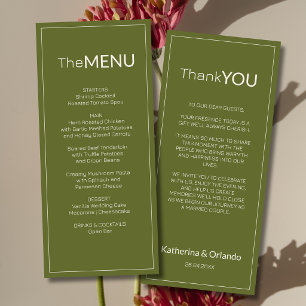 Nota de Agradecimento de Menu de Casamento em Verd