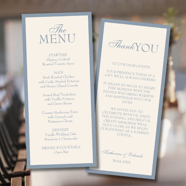 Nota de agradecimento de menu de casamento minimal (Criador carregado)