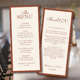 Nota de agradecimento de menu de casamento minimal