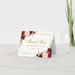 Nota de Agradecimento Floral Burgundy Dourado para