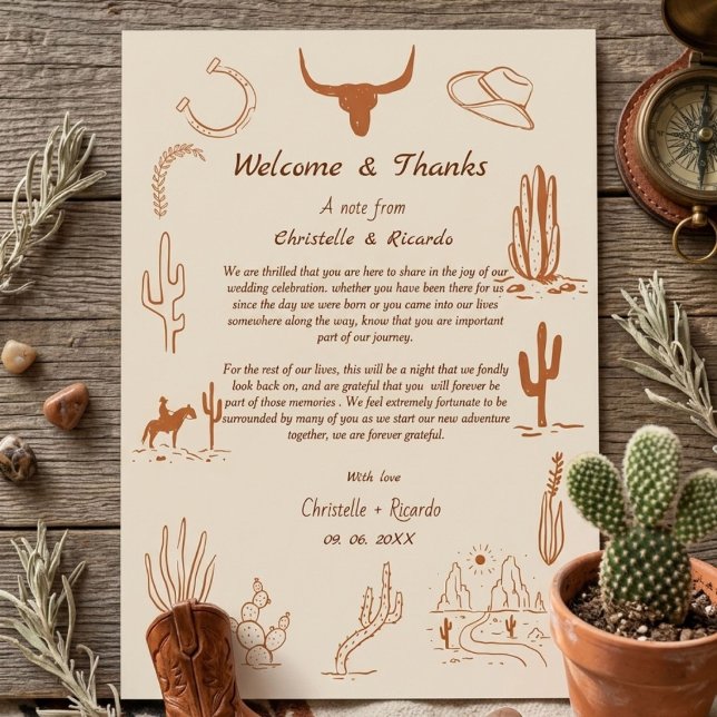 Nota de casamento Boho Western de boas-vindas e ag (Criador carregado)