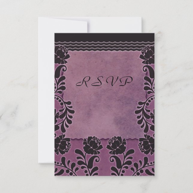 Nota de RSVP de Casamento Rosa Roxo e Preto (Frente)
