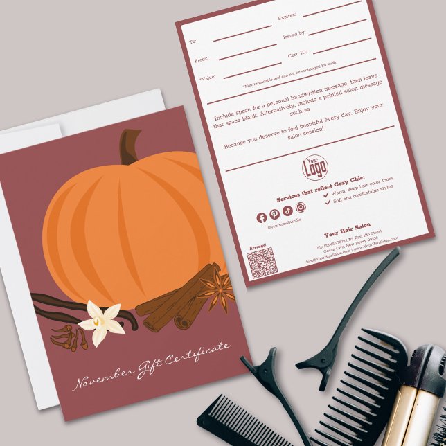 Nota de Serviços de Código QR Certificado de Prese (QR Code Cozy Chic Hairstylist Services Note November Gift Certificate, )