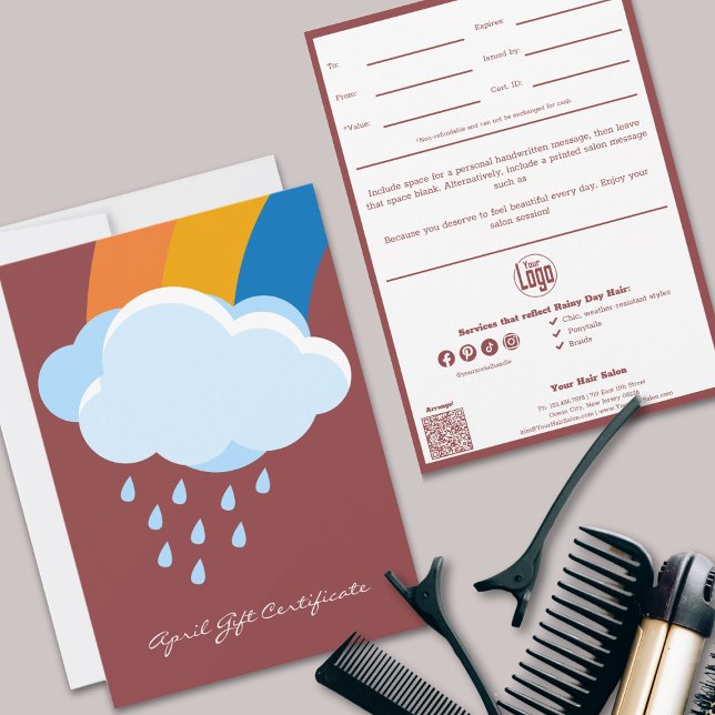 Nota de Serviços de Código QR Chic - abril Certifi (Chic QR Code Services Note April Gift Certificate, Rainbow Clouds)