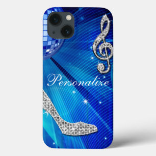 Nota Musical e Salto Alto Brilhante Azul/Prata