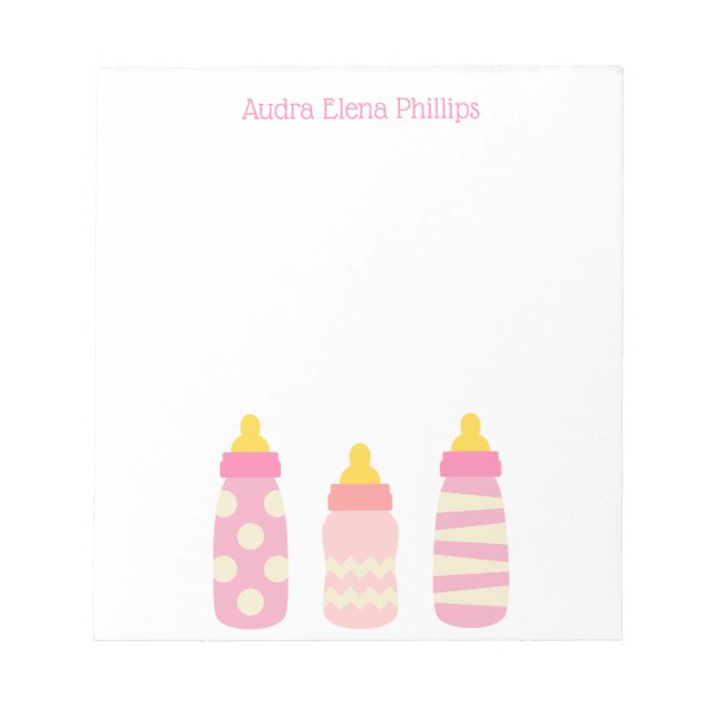 Notas Barrafas de Bebê Rosa Personalizadas Bloco de Nota (Frente)