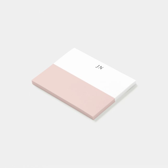 Notas Bloco de Cores Rosa Bege Monograma Bonito Branco (Inclinado)