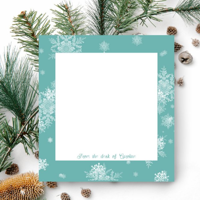 Notas Bloco de Neve de Natal Teal (Teal Christmas Snowflakes Personalized Notepad)