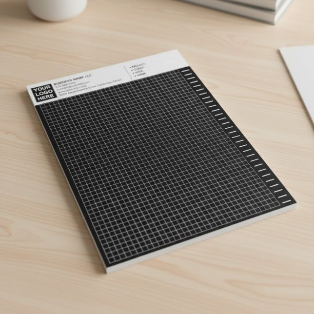 Notas Bloco de Papel Milimetrado Preto Personalizado com (custom graph paper, engineering pad logo, architectural grid pad)
