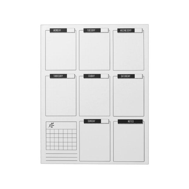 Notas Bloco de Planejamento Semanal Limpo e Minimalista (Invertido)