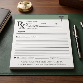Notas Bloco de Prescrição Veterinária Personalizado RX D