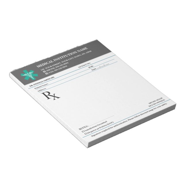 Notas Bloco de Receitas Médicas RX – Cinza Carvão (Inclinado)