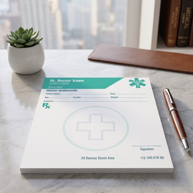 Notas Bloco de Receitas RX Personalizado Verde Médico Pr (Customizable RX Pad Teal Doctor Prescription Medical
)