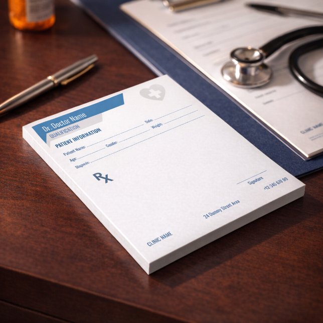 Notas Bloco de Receitas RX Personalizável para Médicos - (Custom Prescription Notepad | Editable Professional RX Pad)