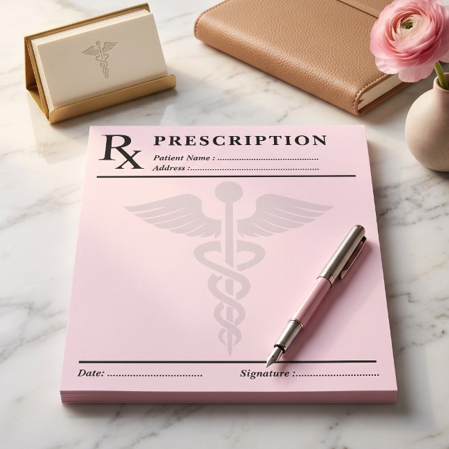 Notas Bloco de Receituário RX Editável Caduceu de Médico (Custom Prescription RX Pad Editable Doctor Caduceus)