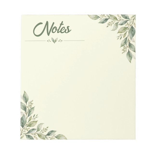 Notas Botânicas Zen | Bloco de Notas Verde Minimal (Frente)