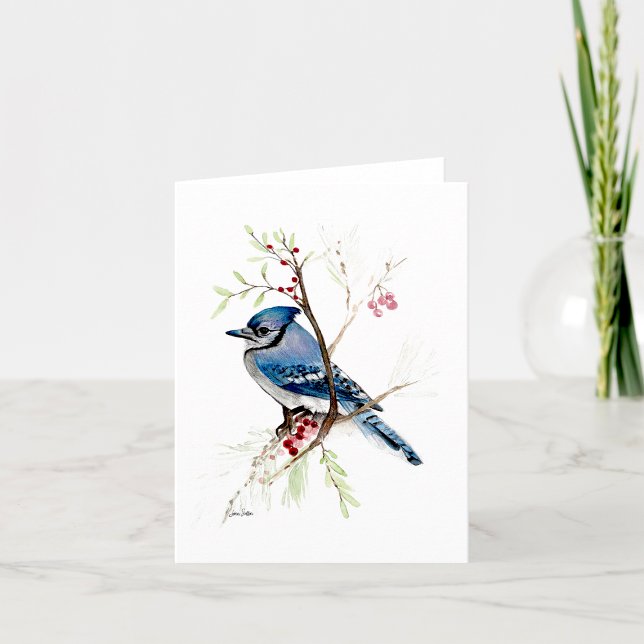 Notas Cartão Azul De Nota De Água Linda (Blue Jay beautiful watercolor blank note card from Jenn Steffen Art)