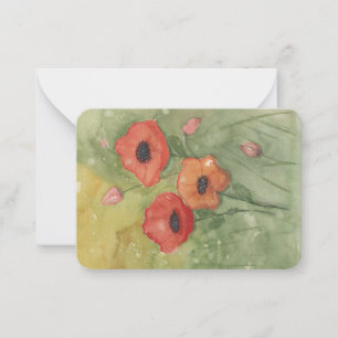 Notas cartão com flores de papoila pintadas à mão