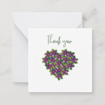 Cartão de Agradecimento Coração Floral Roxo