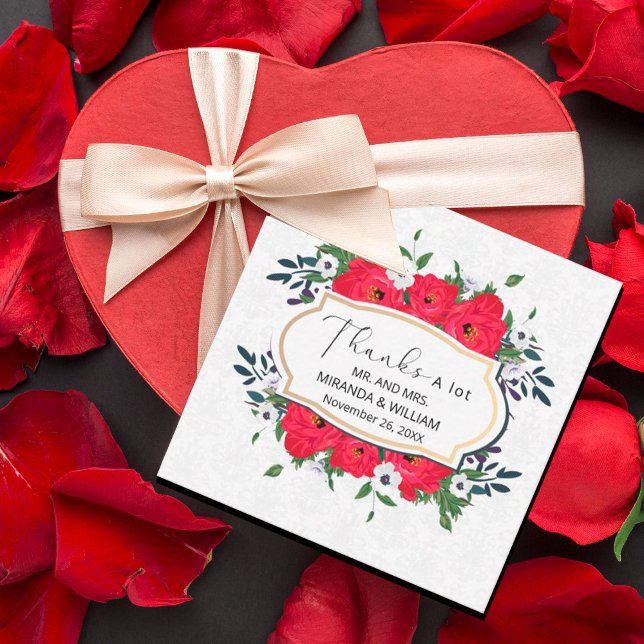 Notas Cartão de Agradecimento de Flores Vermelhas Simple (#valentine #valentin`sday #love #redflowers #redfloral #deepred #motherday #mom #mother #watercolor)