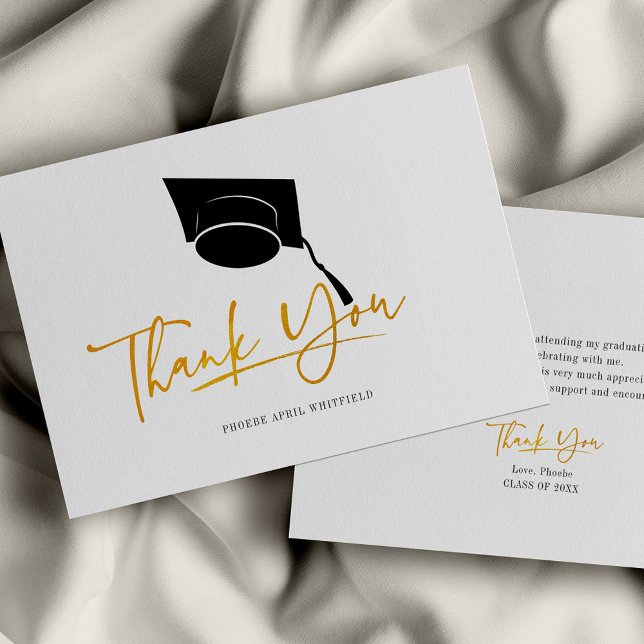 Notas Cartão de Agradecimento de Formatura 2026 Rótulo M (Graduation Cap Minimalist Thank You Card)