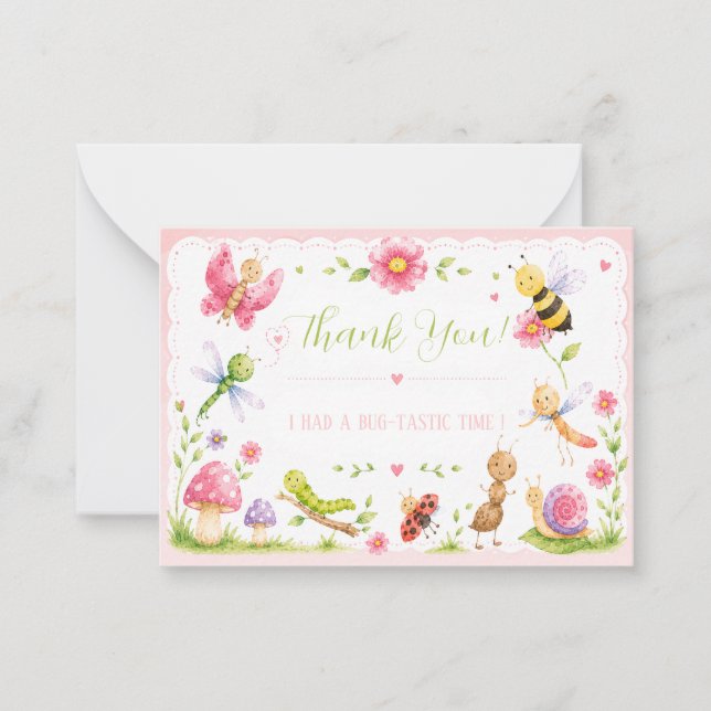 Notas Cartão de agradecimento Pink Bugs ! (Frente)