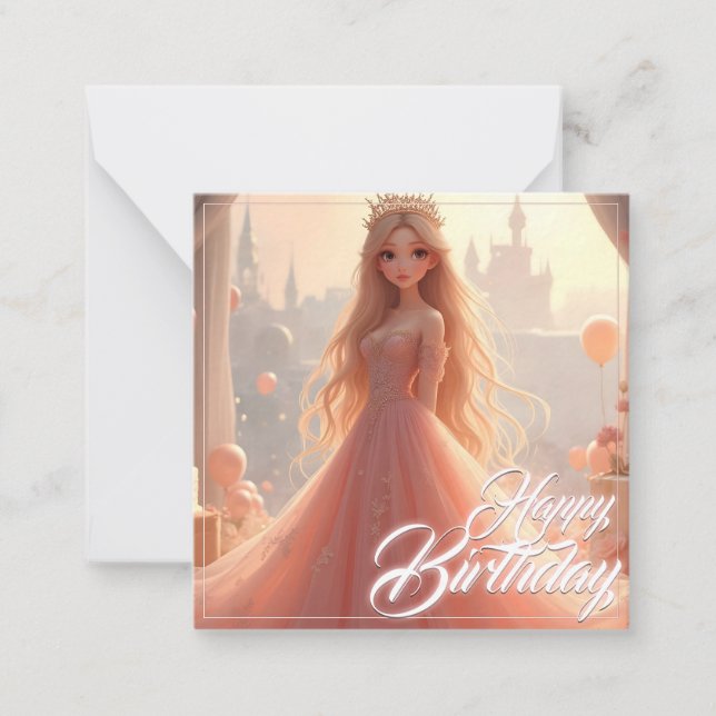 Notas Cartão de Aniversário de Princesa em Rosa (Frente)