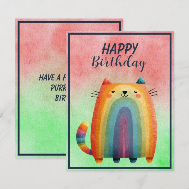 Notas Cartão de Aniversário Plano com Gato Abstrato Gord (Frente/Verso)