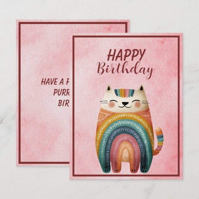 Notas Cartão de Aniversário Plano com Gato Abstrato Gord (Frente/Verso)