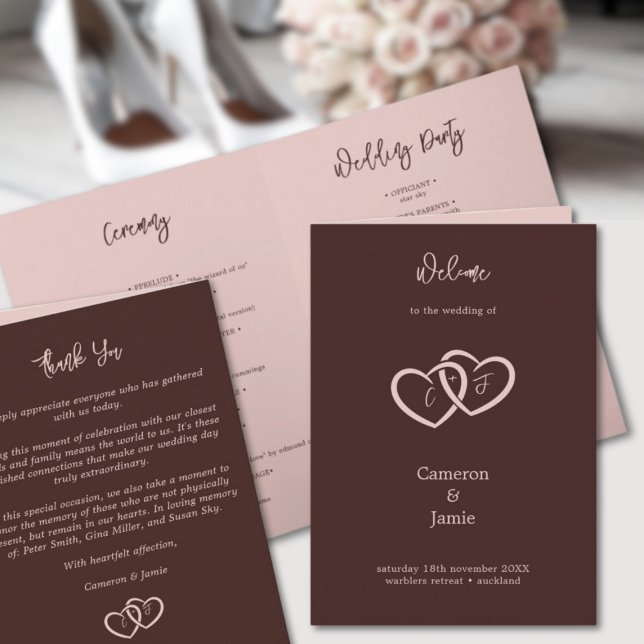 Notas Cartão de Cerimônia de Casamento Mínimo (Minimal Hearts Entwined Wedding Ceremony Card)