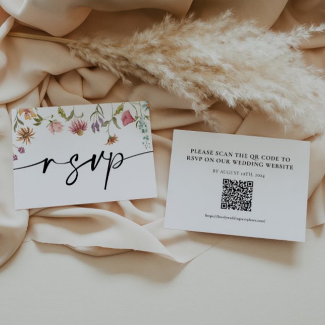 Notas Cartão de Código QR RSVP de Casamento de Flores Se (Criador carregado)