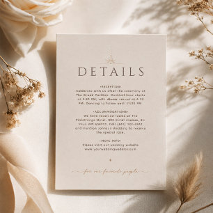 Notas Cartão de Detalhes de Casamento Editorial Bege Cha