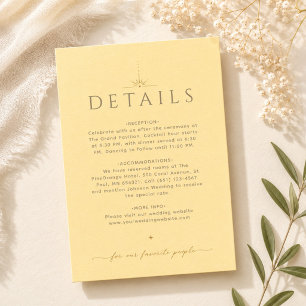 Notas Cartão de Detalhes de Casamento Elegante em Amarel