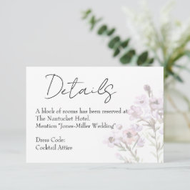 Notas Cartão de Detalhes do Casamento - Tema Floral Roxo