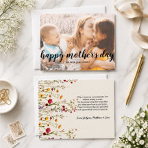 Cartão de Dia das Mães com texto elegante e foto