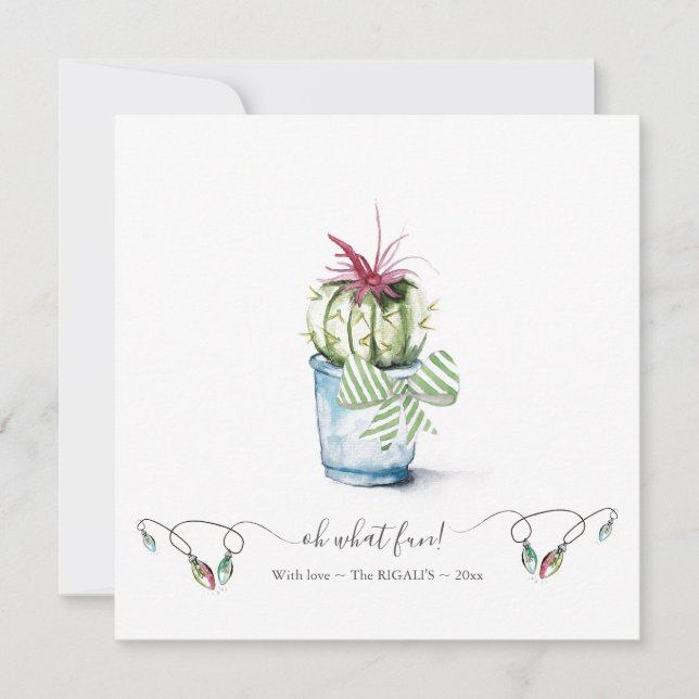 Notas Cartão de Feriado Cactus Watercolor (Frente)