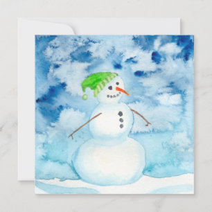 Notas Cartão de Férias Watercolor Snowman